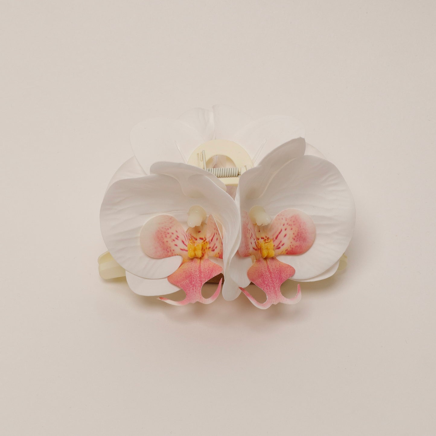 Extra large orchid hair clip - CORAL WHITE