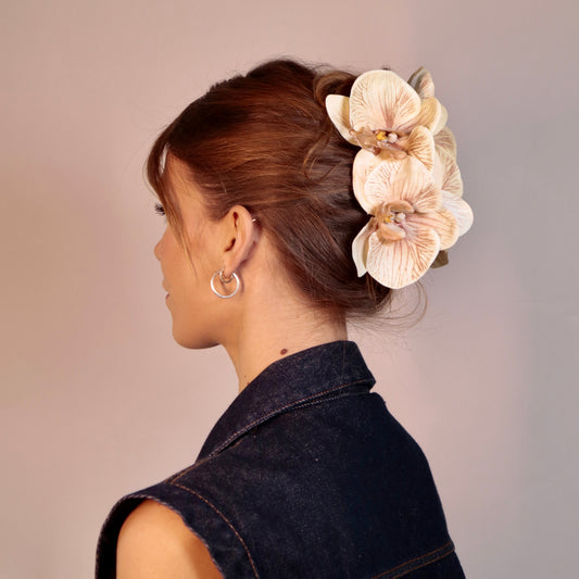 Large orchid hair clip (CHAMPAGNE)