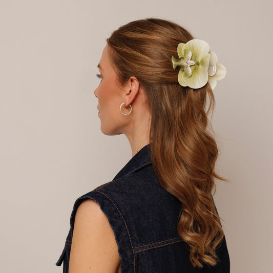 Small orchid hair clip - GREEN