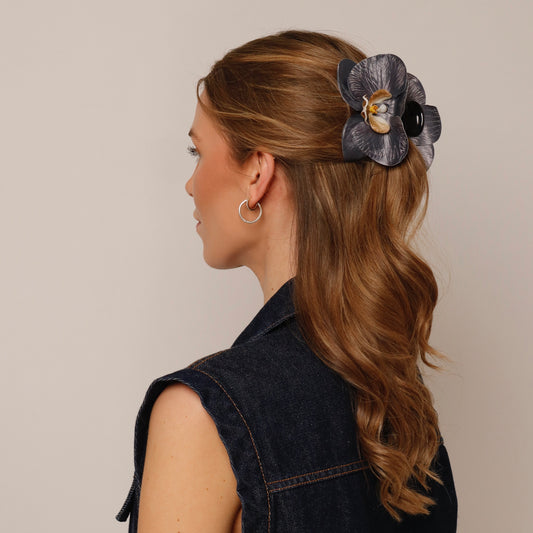 Small orchid hair clip - BLACK