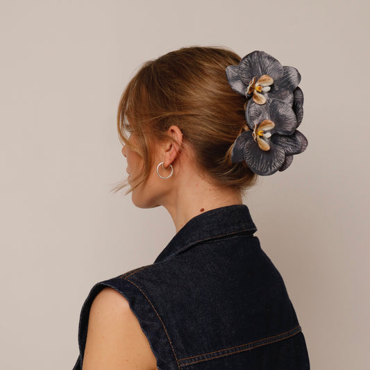 Large orchid hair clip - BLACK