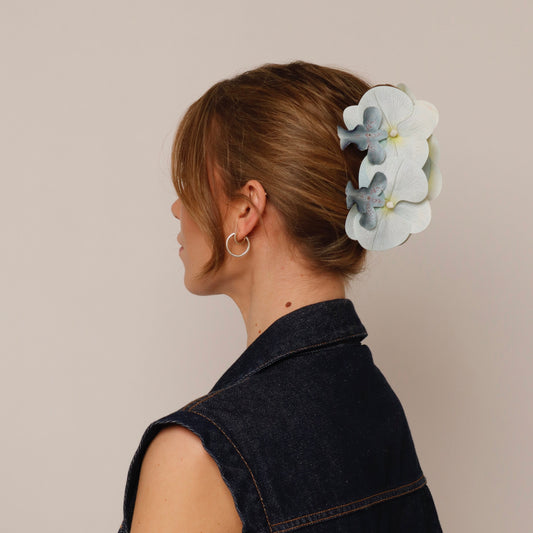 Large orchid hair clip - SKY BLUE
