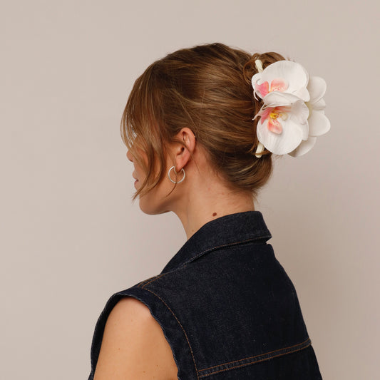 Extra large orchid hair clip - CORAL WHITE