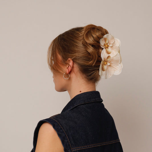 Large orchid hair clip - BEIGE