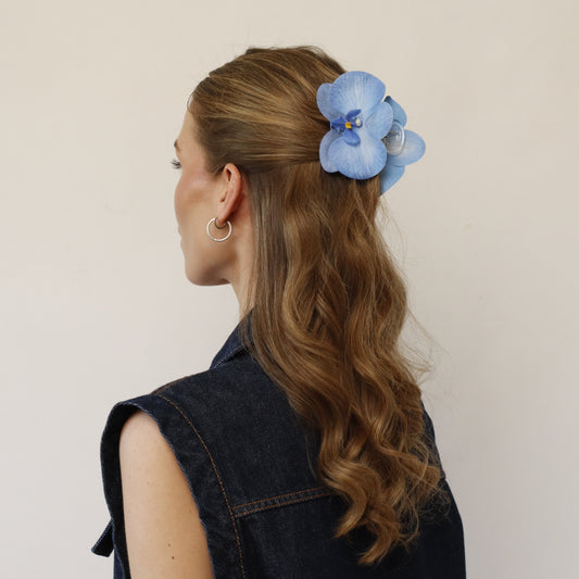 Small orchid hair clip - DARK BLUE