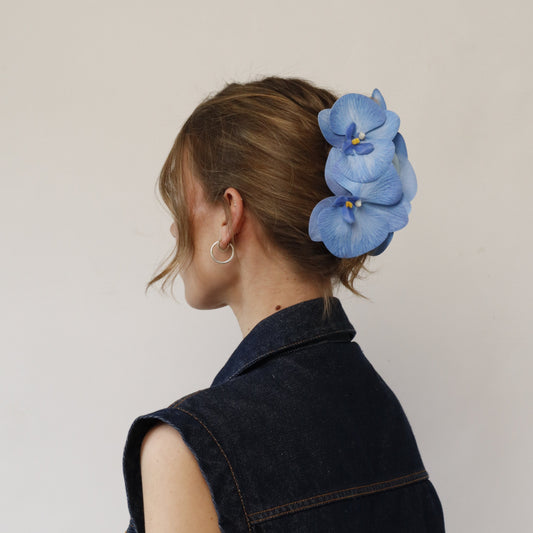 Large orchid hair clip - DARK BLUE