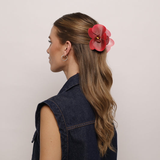 Small orchid hair clip - RED