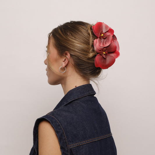Large orchid hair clip - RED